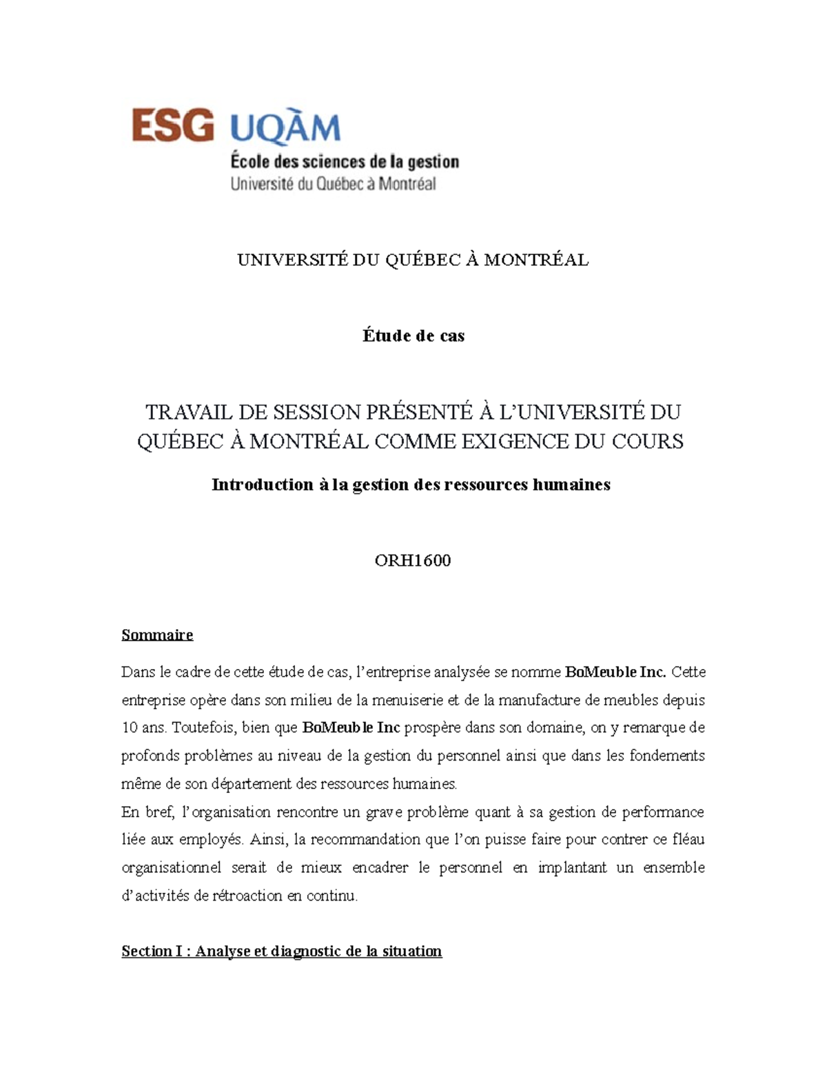 Étude de cas sur une entreprise de meubles - UQÀM - Studocu