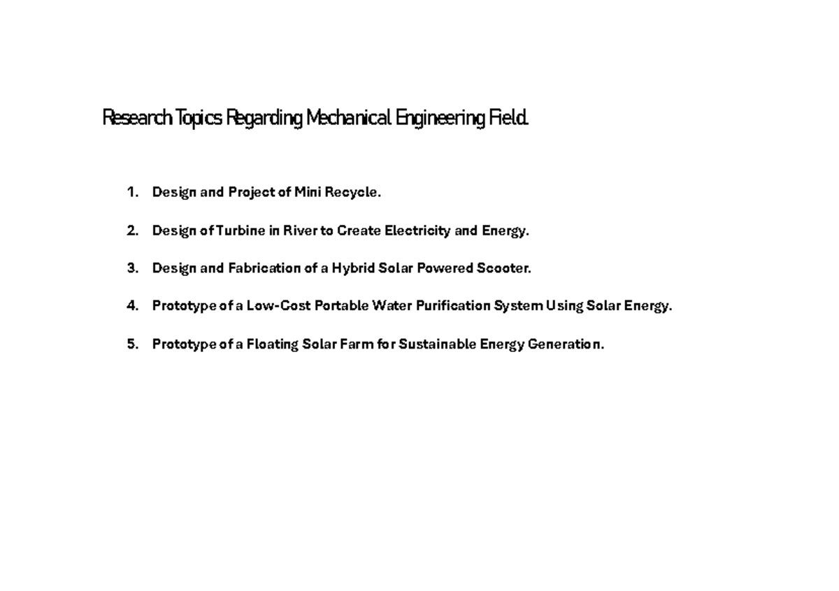 Research Topics Regarding Mechanical Engineering Field By Franz Ignacio ...
