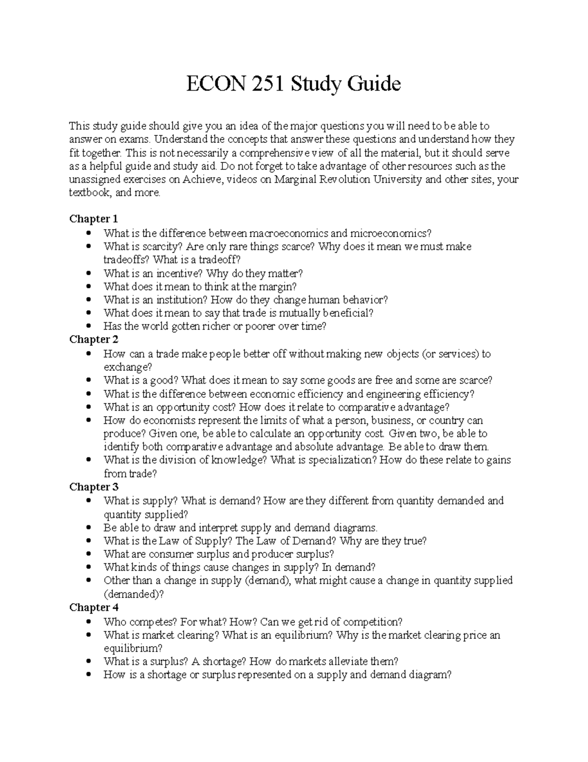ECON 251 Study Guide: Key Concepts and Questions - Studocu