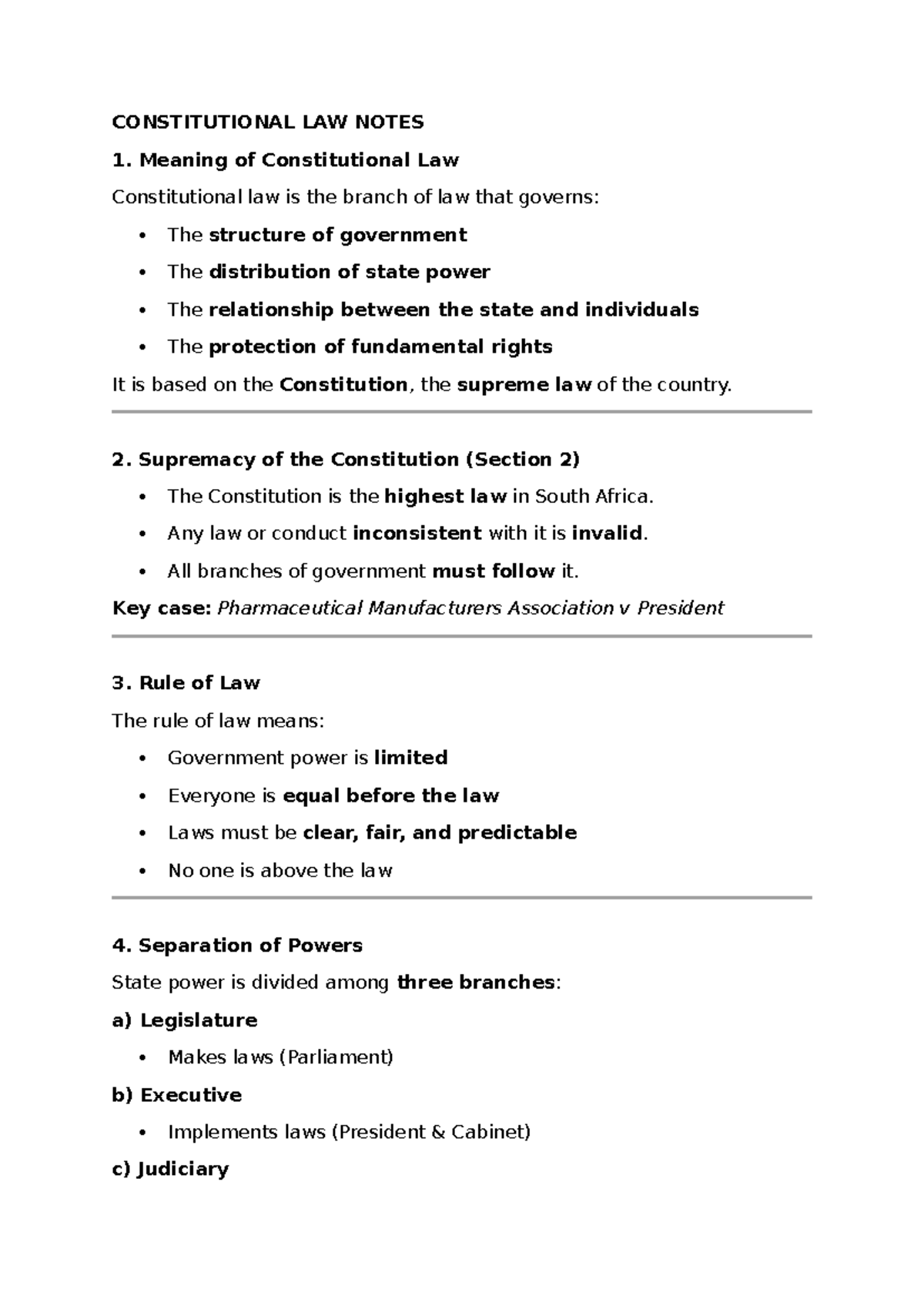 CONSTITUTIONAL LAW NOTES: Key Concepts & Principles - Studocu