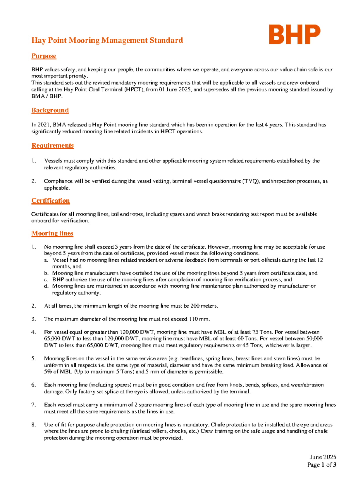 BHP Hay Point Mooring Management Standard - Revised Guidelines 2025 ...