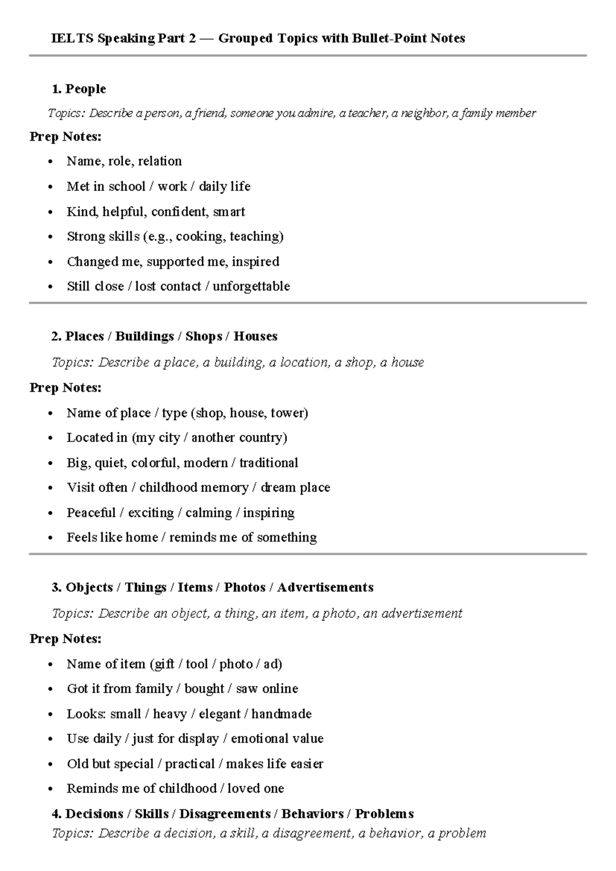 IELTS Speaking Part 2: Grouped Topics & Prep Notes - Studocu