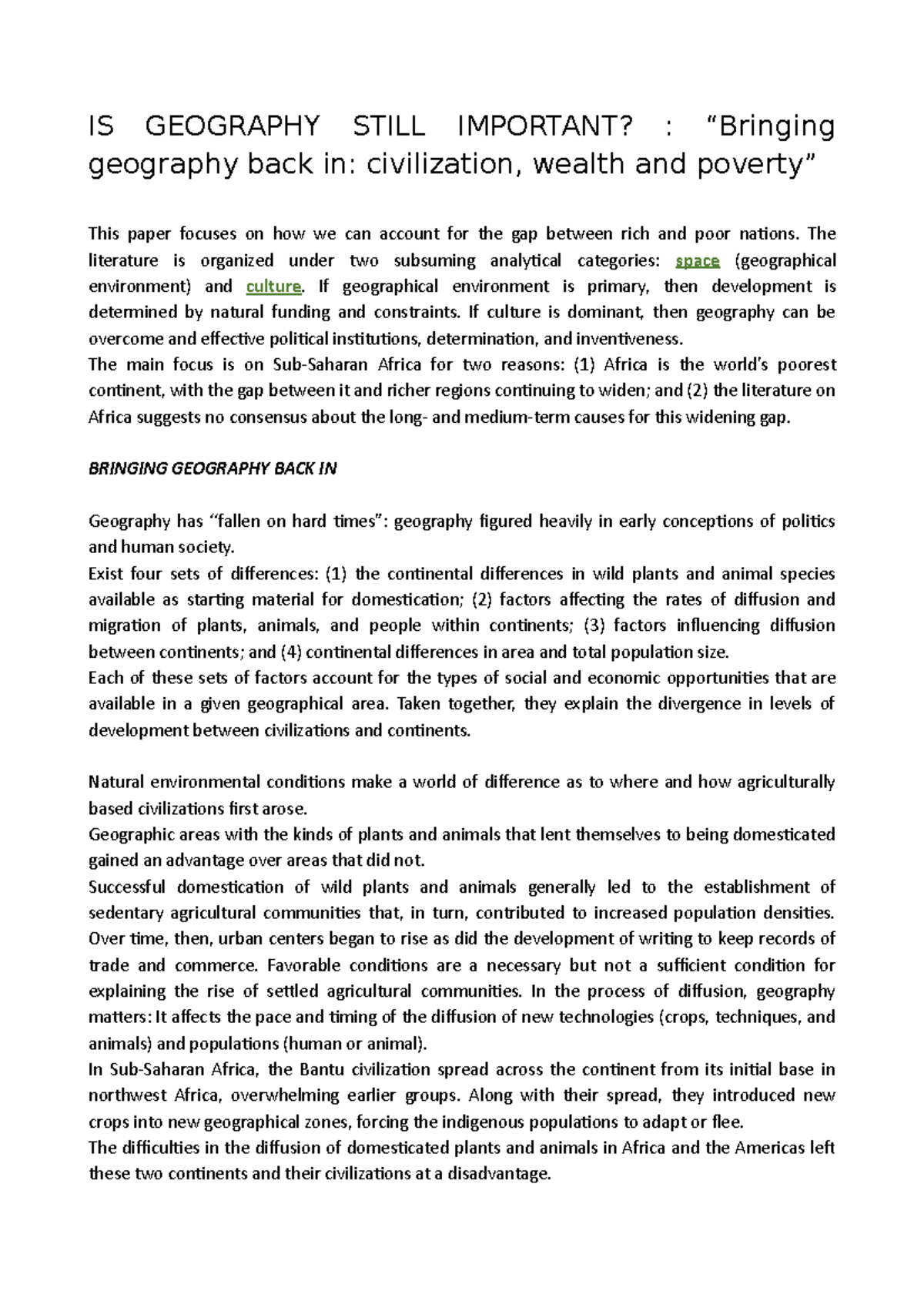 IS 101: Examining the Importance of Geography in Development - Studocu