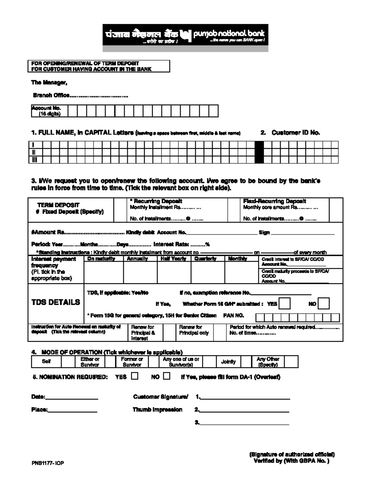 PNB FDR Form - Term Deposit Application Instructions - Studocu