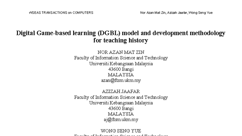 Digital Game-Based Learning (DGBL) Model for History Education - Studocu