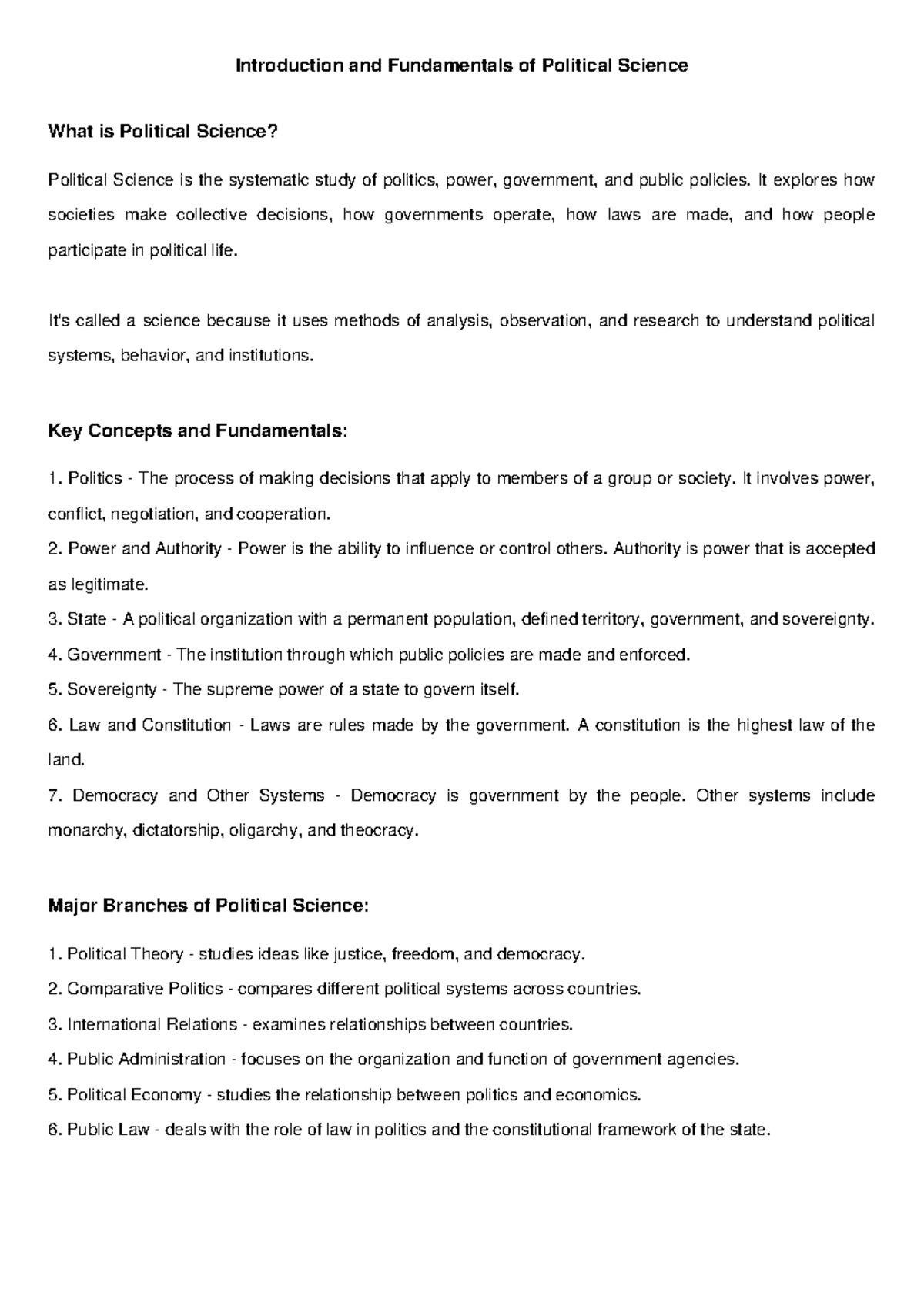 POL 101: Intro to Political Science - Key Concepts & Fundamentals - Studocu