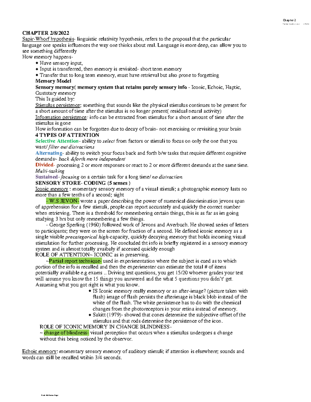 Chapter 2: Memory Models and Attention in Psych 346 Notes - Studocu