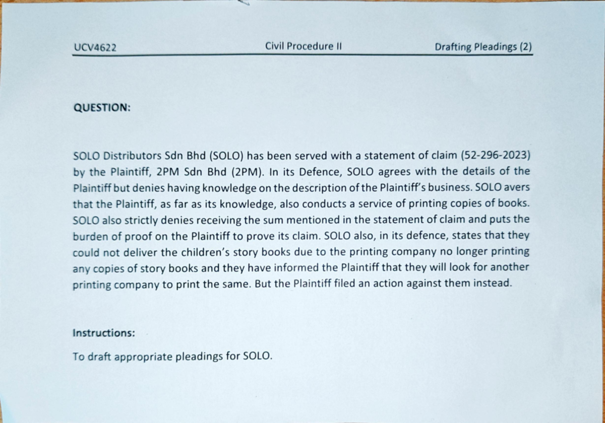 Statement of defence - Civil Procedure II - Studocu