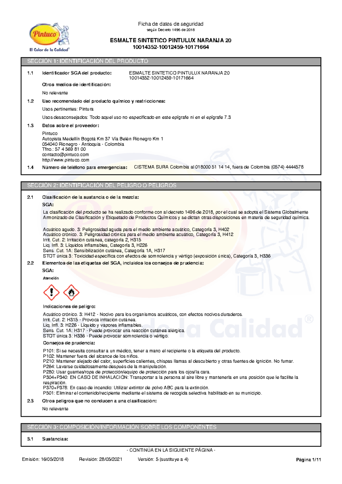 G0052 - FDS Detalles del Esmalte Sintético Pintulux Naranja 20 - Document Preview