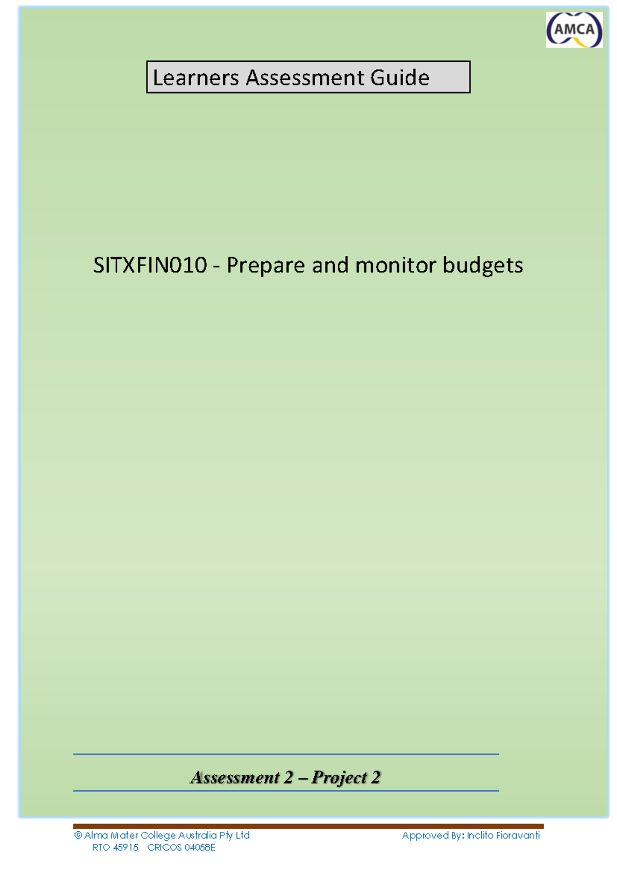 SITXFIN010 - Assessment 2 Project 2 Learner Guide & Budget Planning ...
