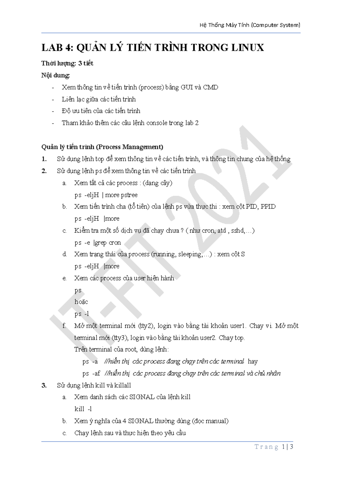 Hệ Thống Máy Tính (Computer System) LAB 4: Quản Lý Tiến Trình Trong ...