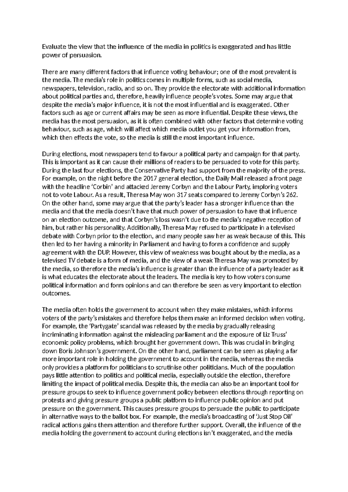Media Influence on Politics: Exaggeration or Real Power? Analysis for ...