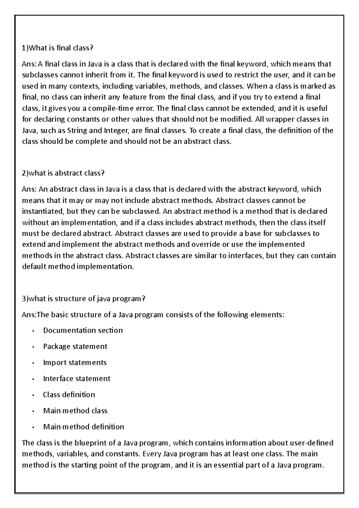Java Questions: Final Exam Study Guide for Sem 5 - Studocu