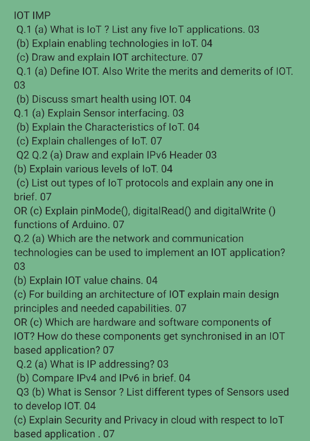IOT IMP: Comprehensive Study Guide on IoT Concepts and Applications ...