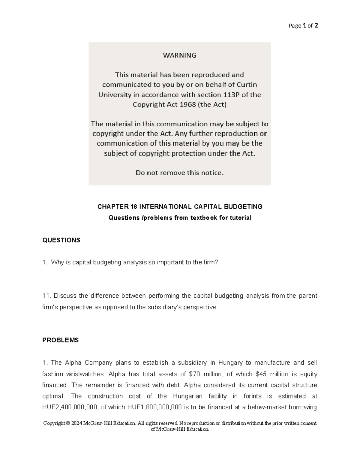 Ch18 Questions - tutorials - Page 1 of 2 CHAPTER 18 INTERNATIONAL ...