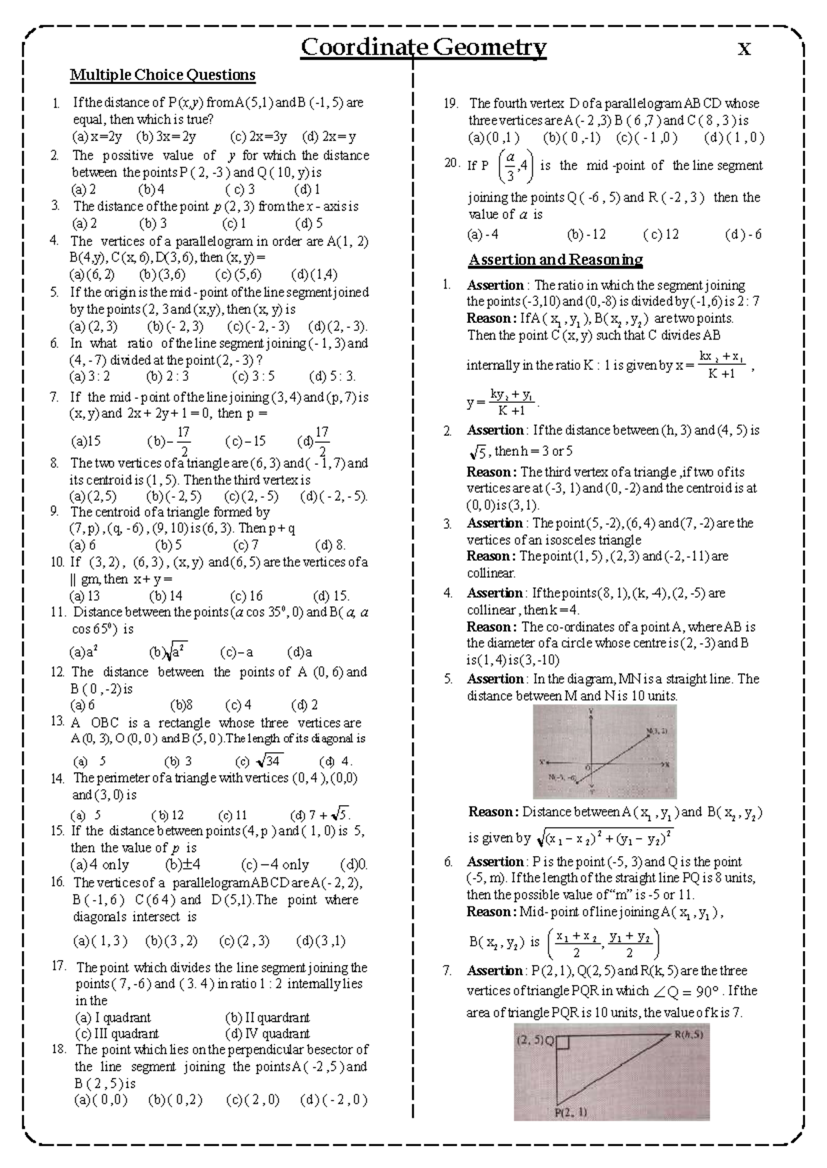 Coordinate Geometry MCQs with Answers and Explanations - Studocu