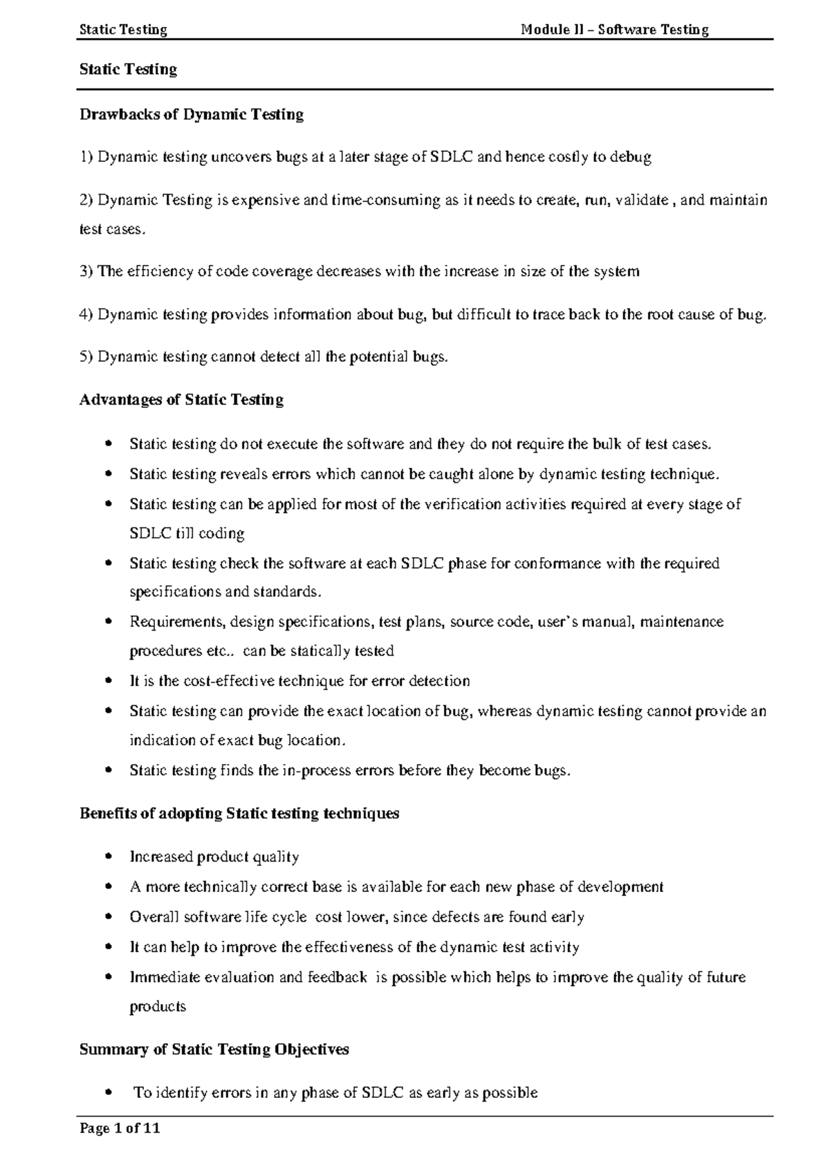 Module II - Advantages & Disadvantages of Static Testing Techniques ...