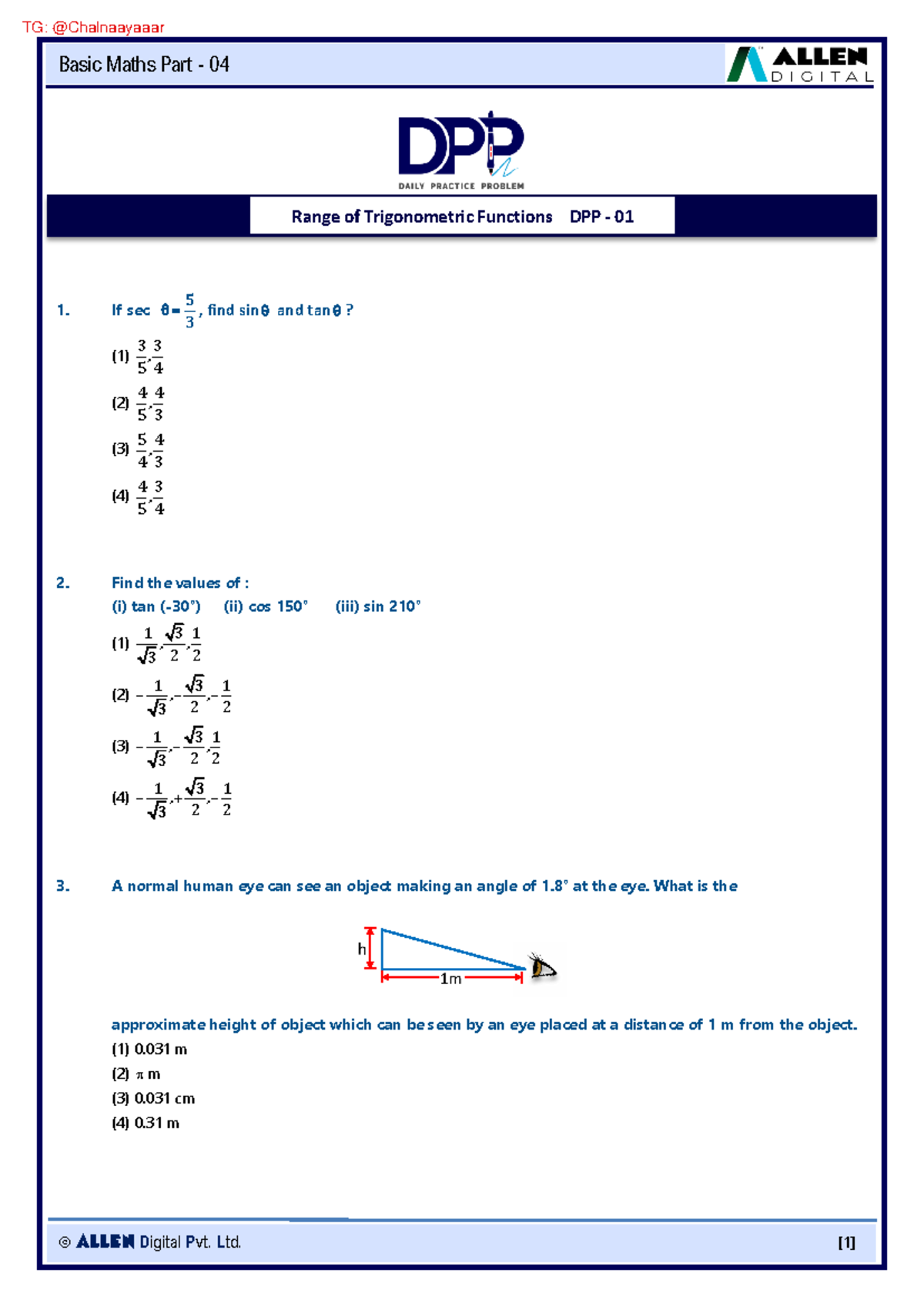 TG: Basic Maths DPP 01-06 Solutions and Key Concepts - Studocu