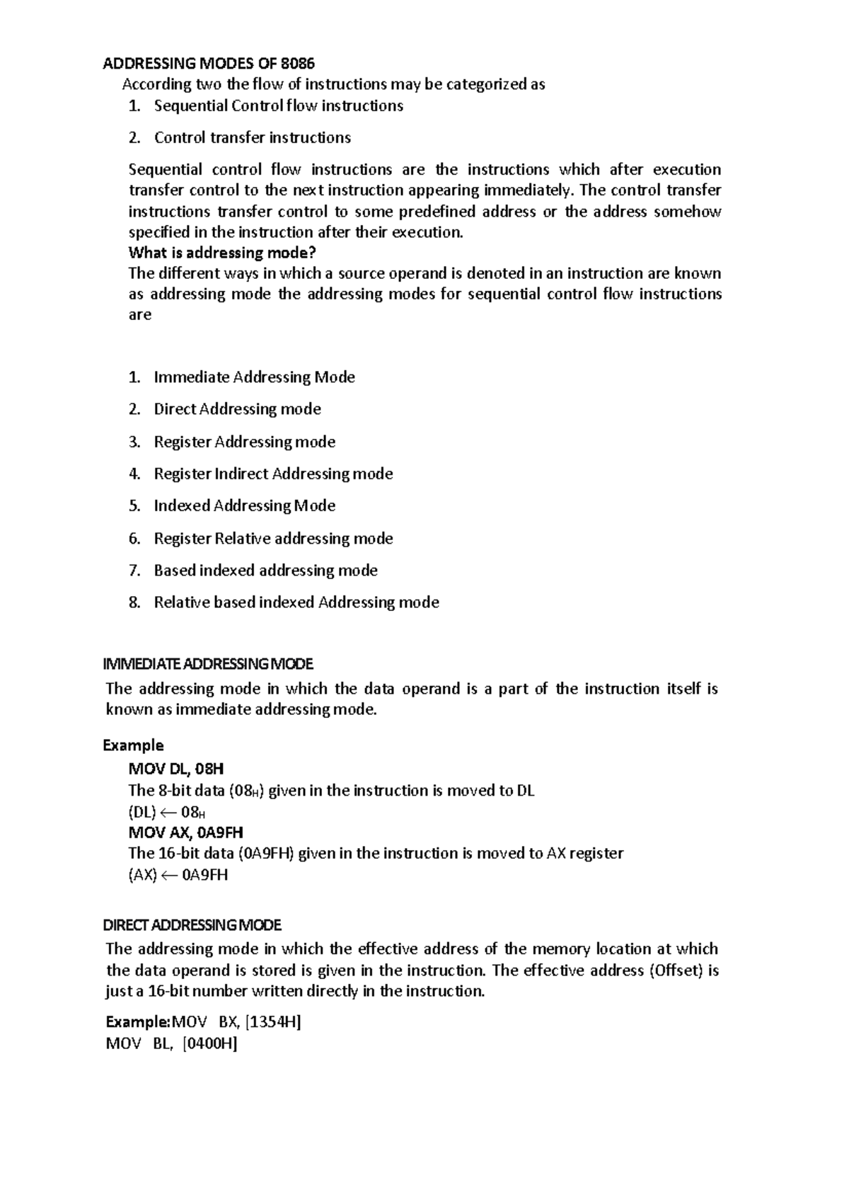 Addressing Modes of 8086 2 - ADDRESSING MODES OF 8086 According two the ...
