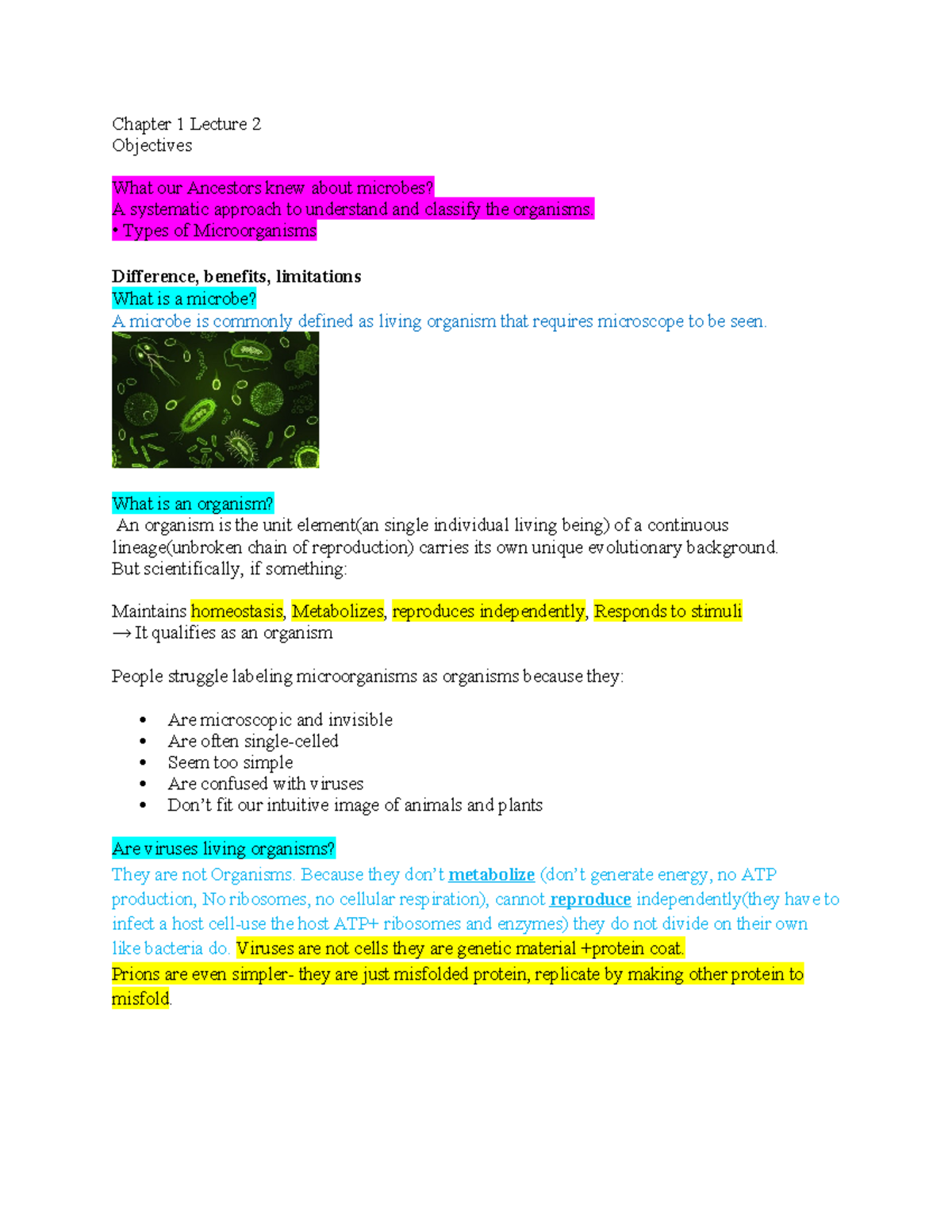 Microbio Notes Exam 1: Chapter 1 Lecture 2 - Microorganisms ...