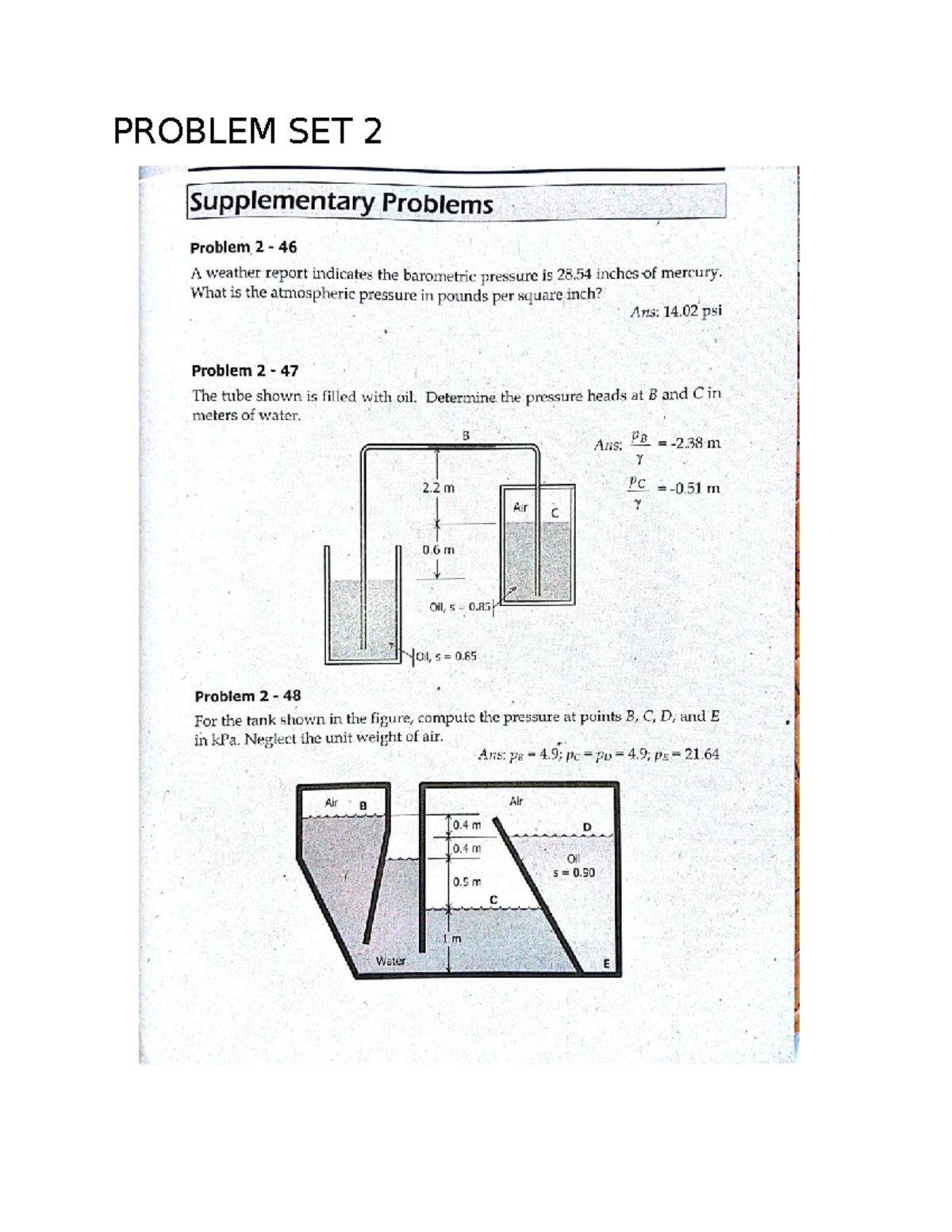 Problem Set 2: Supplementary Pressure Calculations and Solutions - Studocu