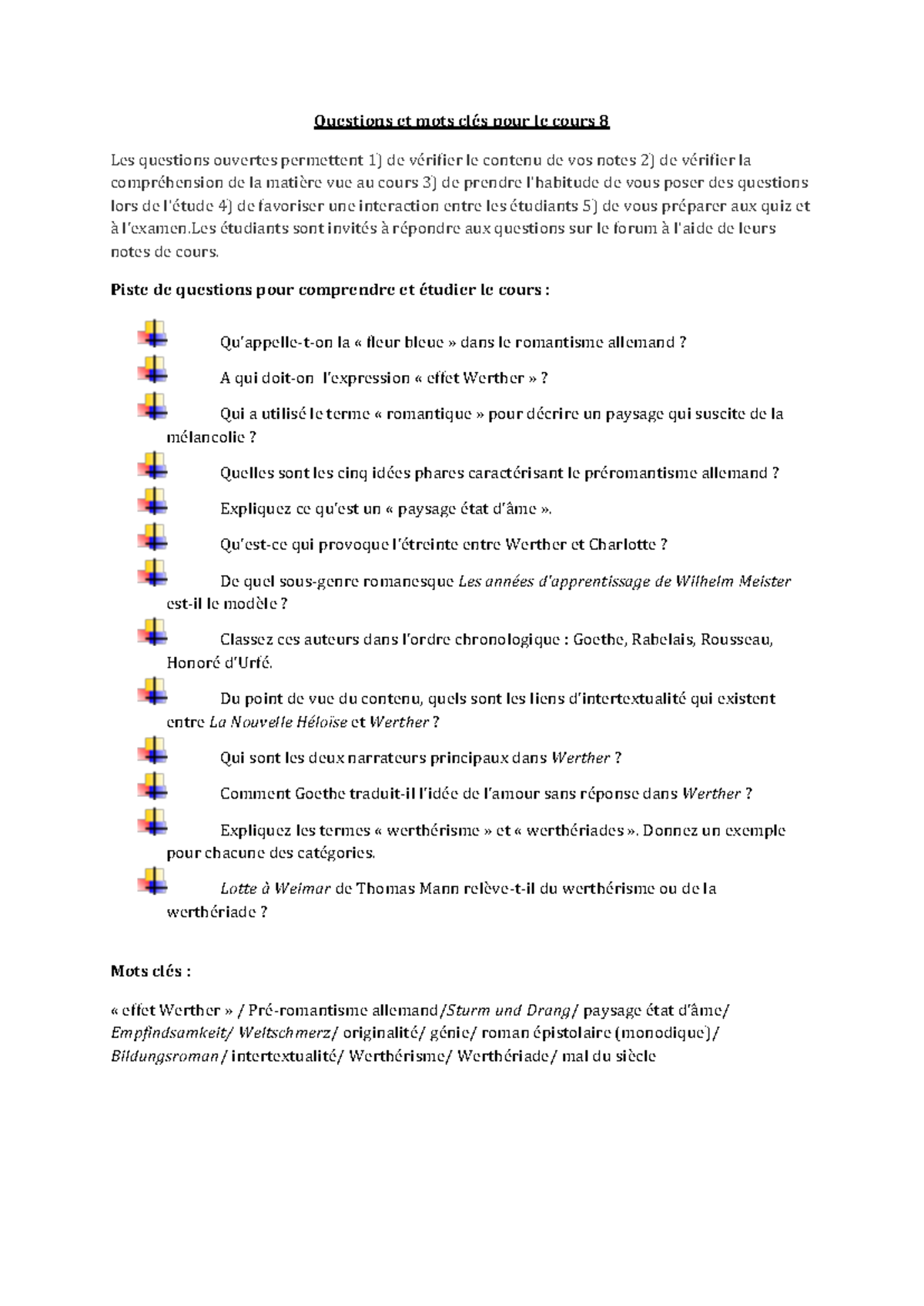 Questions et mots clés pour le cours Goethe - Questions et mots clés ...