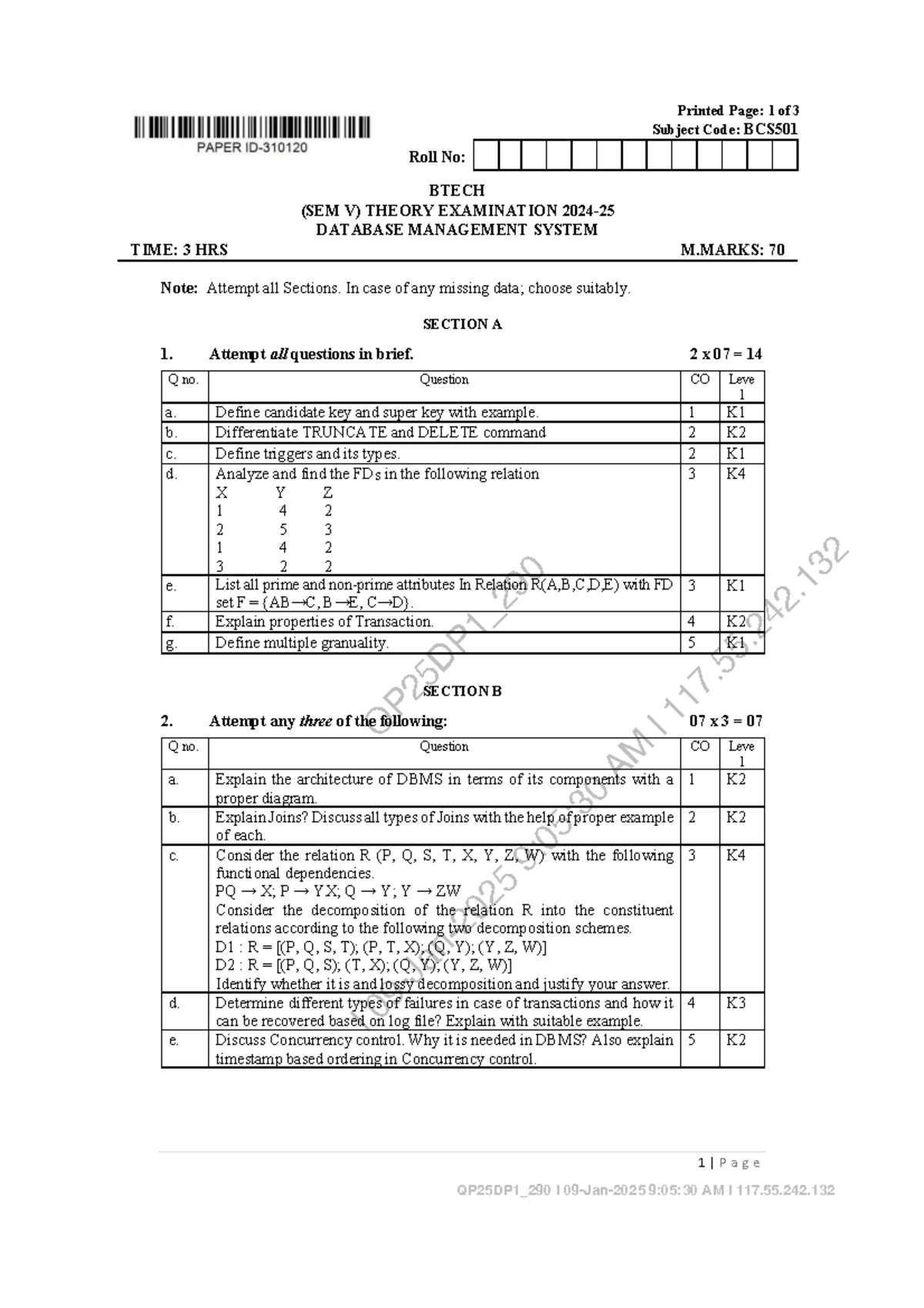 DBMS (BCS501) Theory Exam Notes - BTECH Sem V 2024 - Studocu