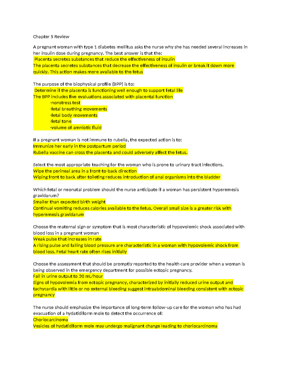 Chapter 5 Review - test outline - Chapter 5 Review A pregnant woman ...