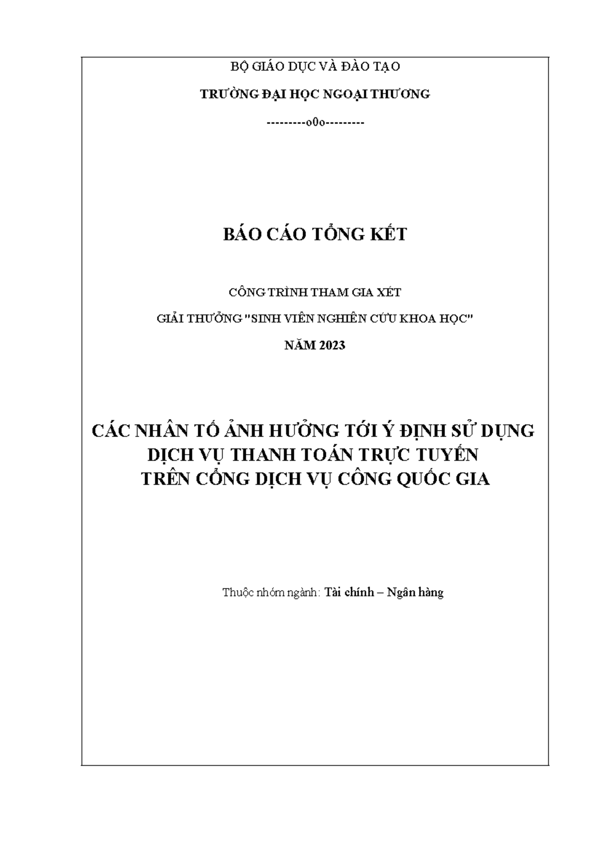 Nghiên cứu Khoa Học: Nhân Tố Ảnh Hưởng Đến Thanh Toán Trực Tuyến (FTU) - Document Preview