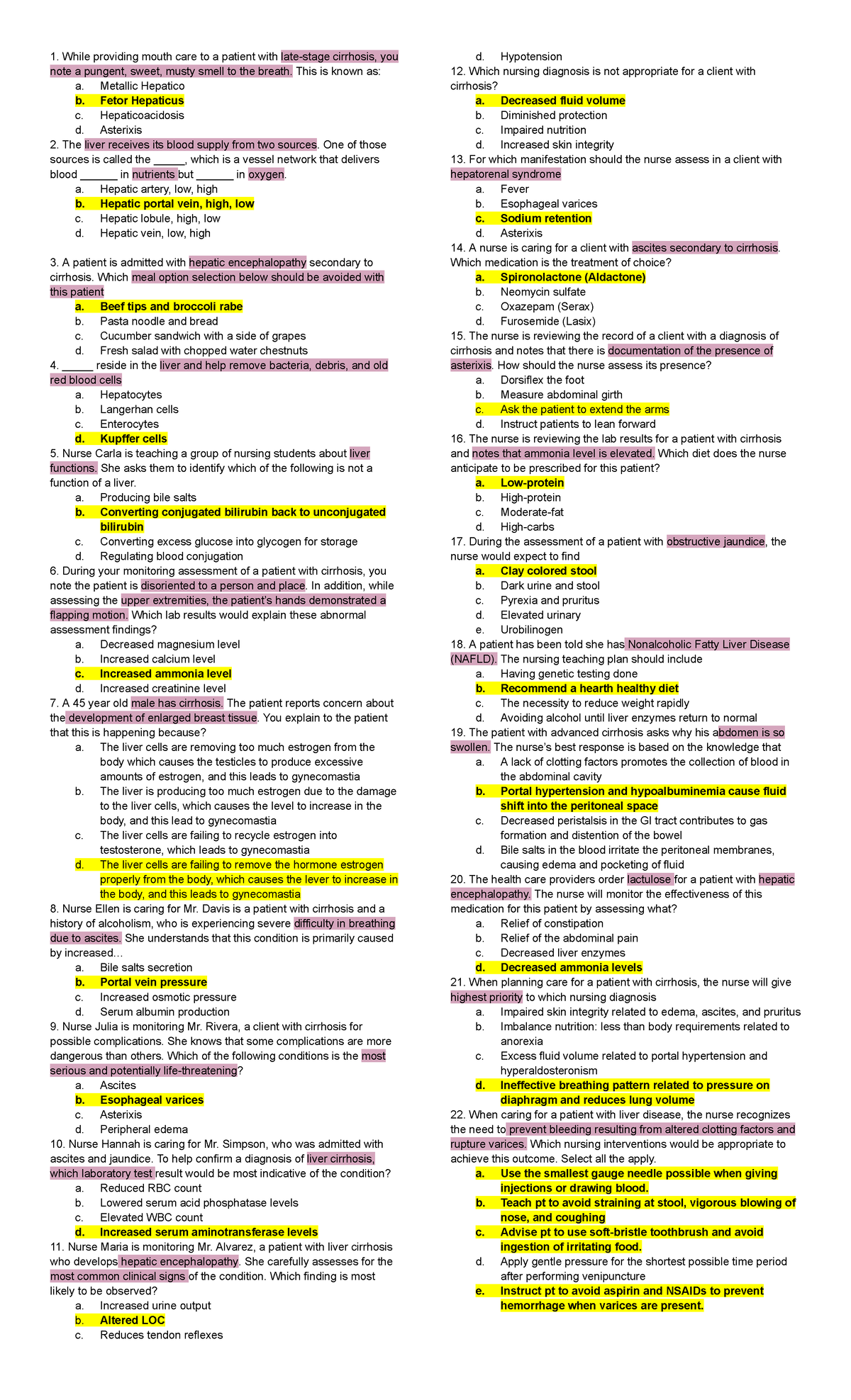 Liver Cirrhosis: Key Questions and Answers for Nursing Students - Studocu