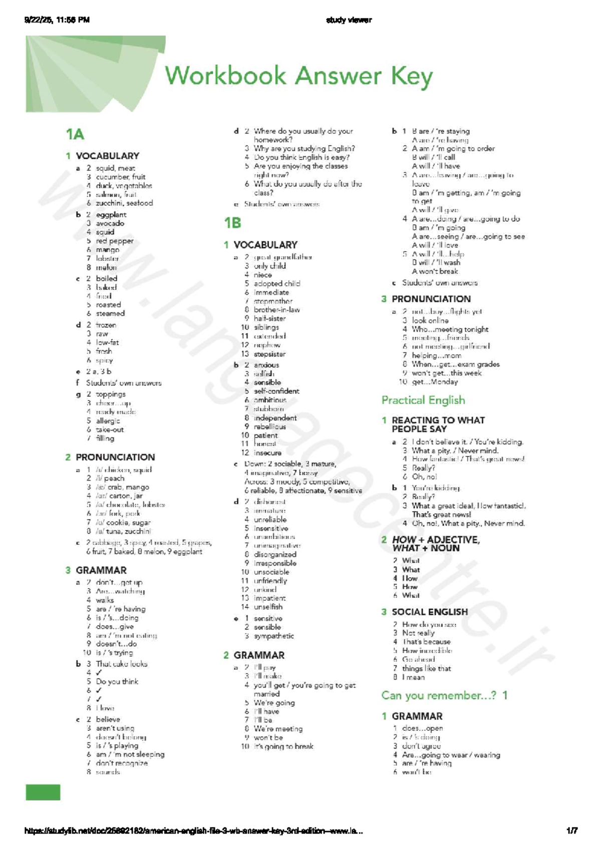 حل كتاب American English File 3A - Workbook Answer Key - Studocu