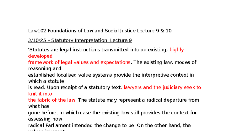 Law102 Foundations of Law & Social Justice: Statutory Interpretation ...