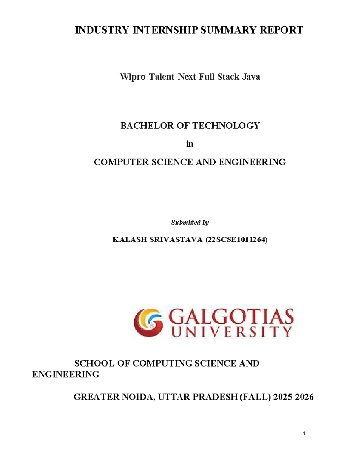 Wipro TalentNext Full Stack Java Internship Summary Report - Studocu