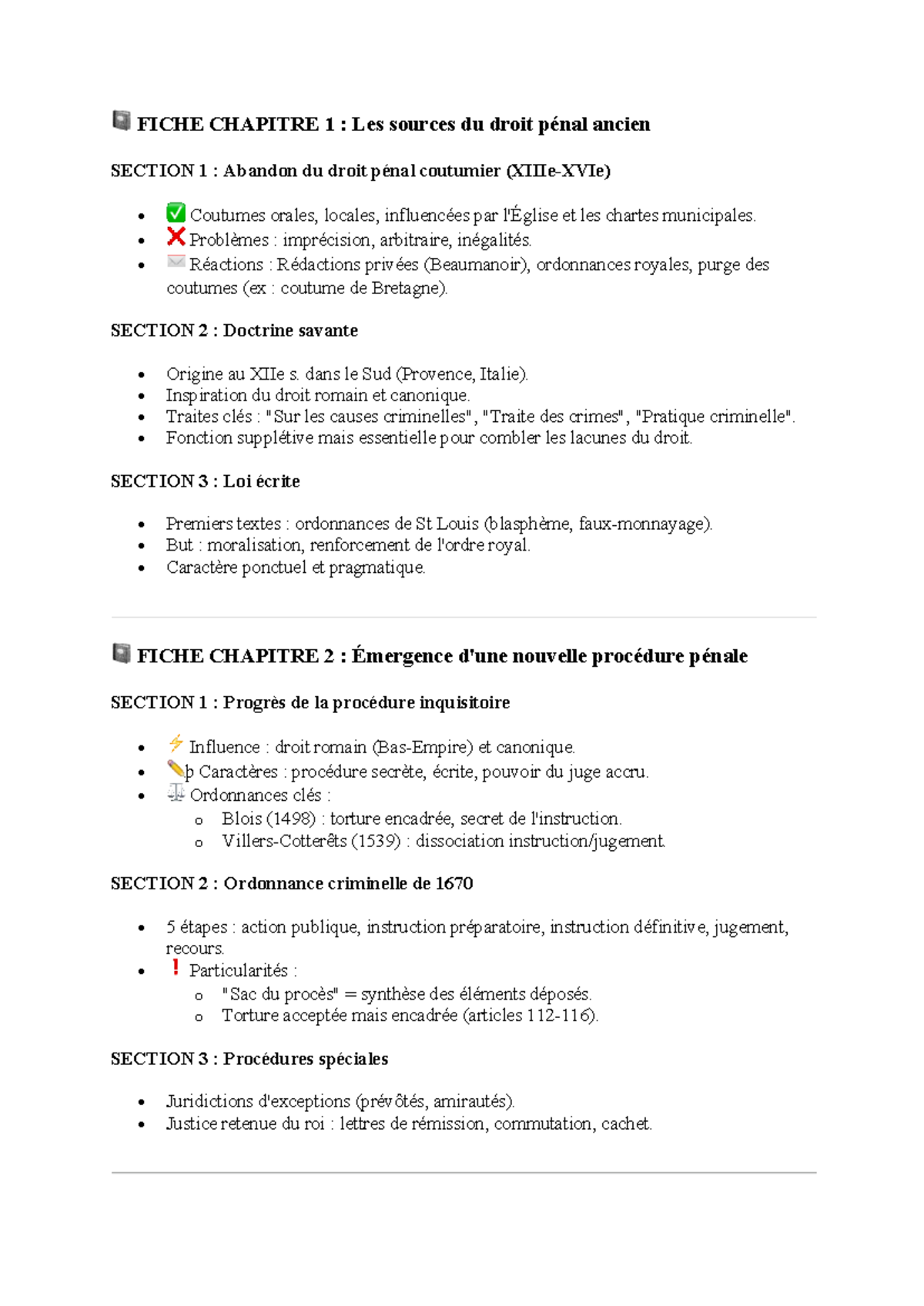 FICHE CHAPITRE 1 : Les Sources du Droit Pénal Ancien - Histoire DP ...