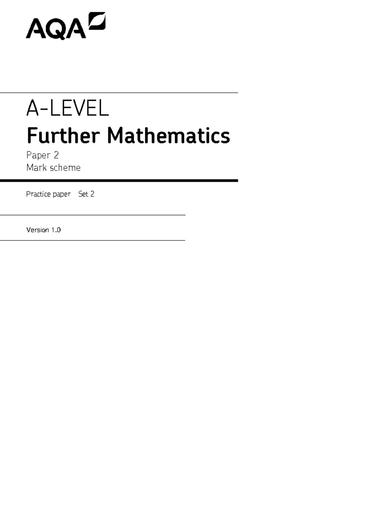 A2 Further Mathematics Paper 2 Mark Scheme Practice Paper 2 - Studocu