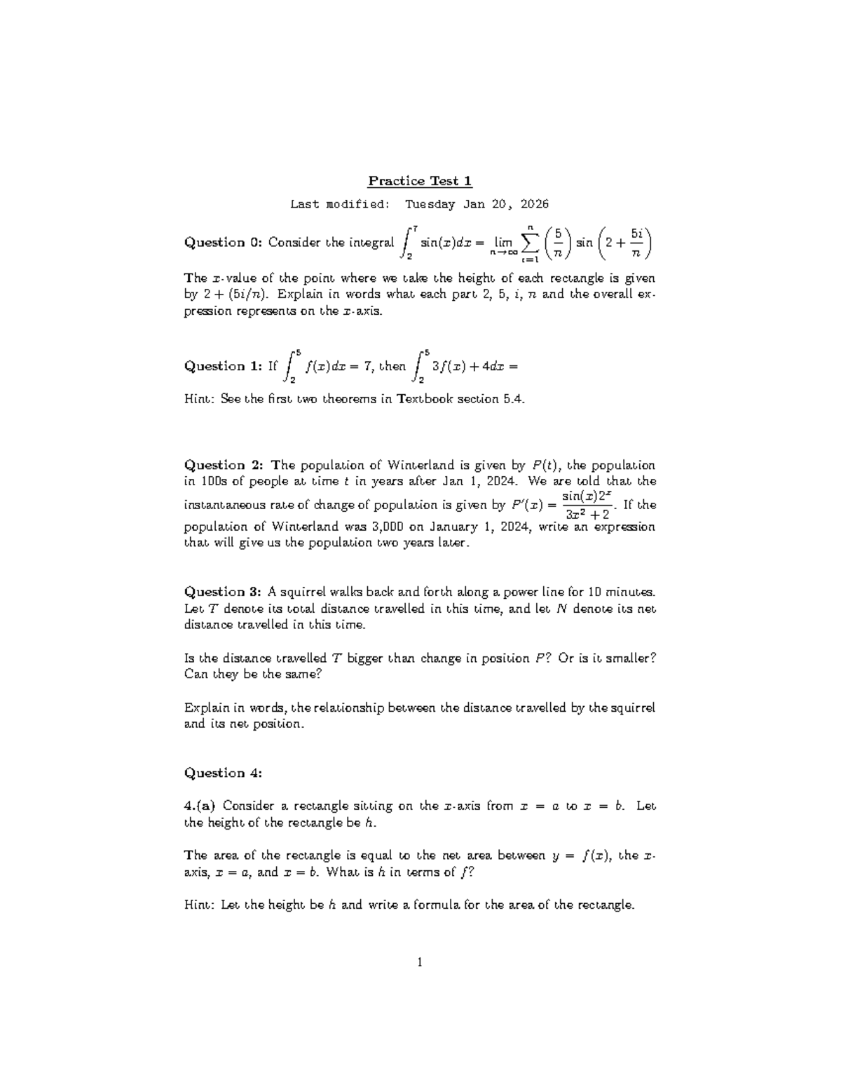 Practice Test 1: Integral Calculus Concepts and Applications - Studocu