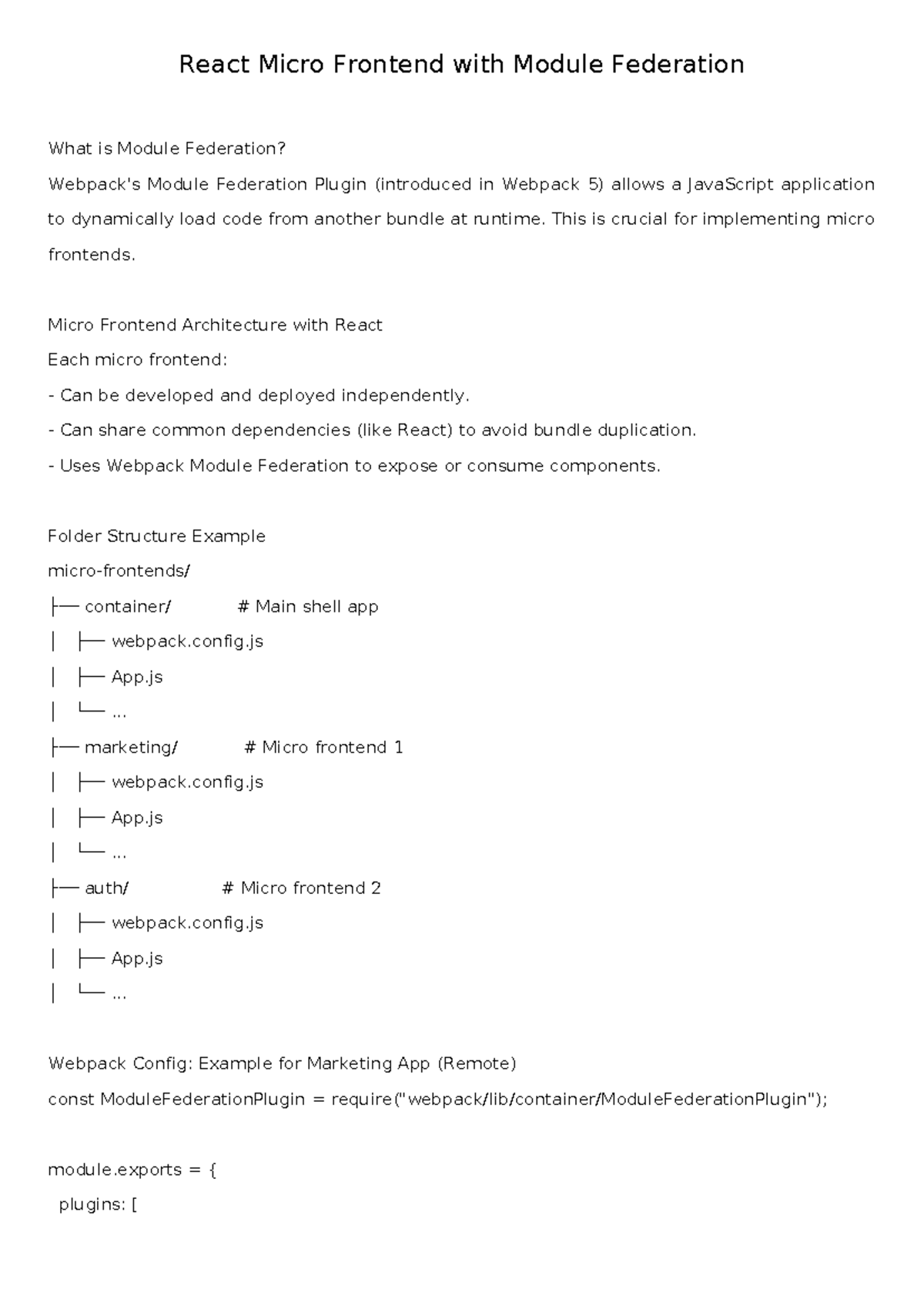 React Micro Frontend (Module Federation) Notes - Studocu