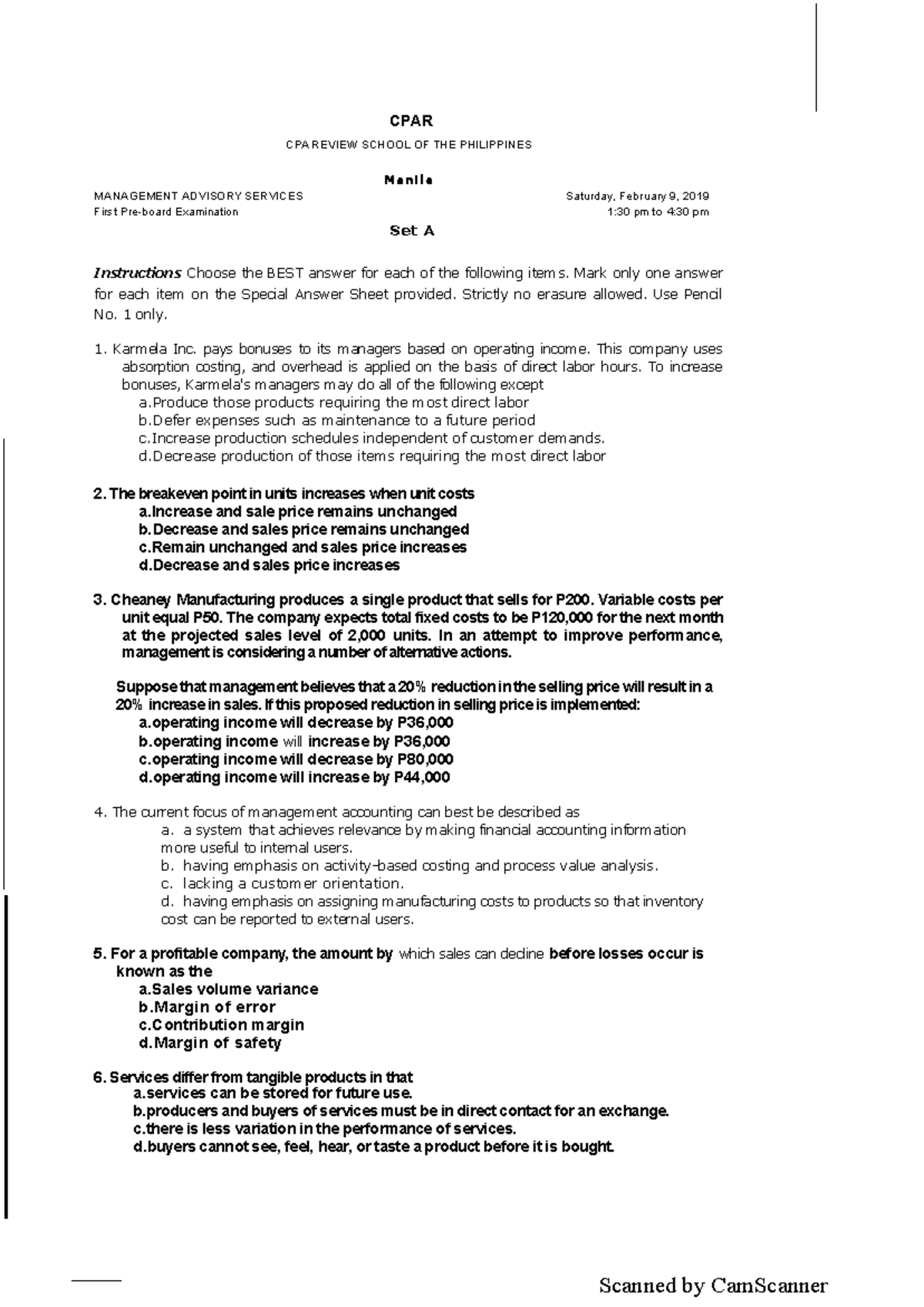 1ST Preboard Exam Notes for Management Advisory Services (CPAR) - Studocu