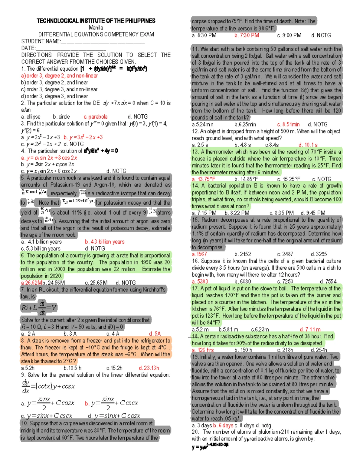 Applications of First Order DE: Growth & Decomposition Analysis - Studocu