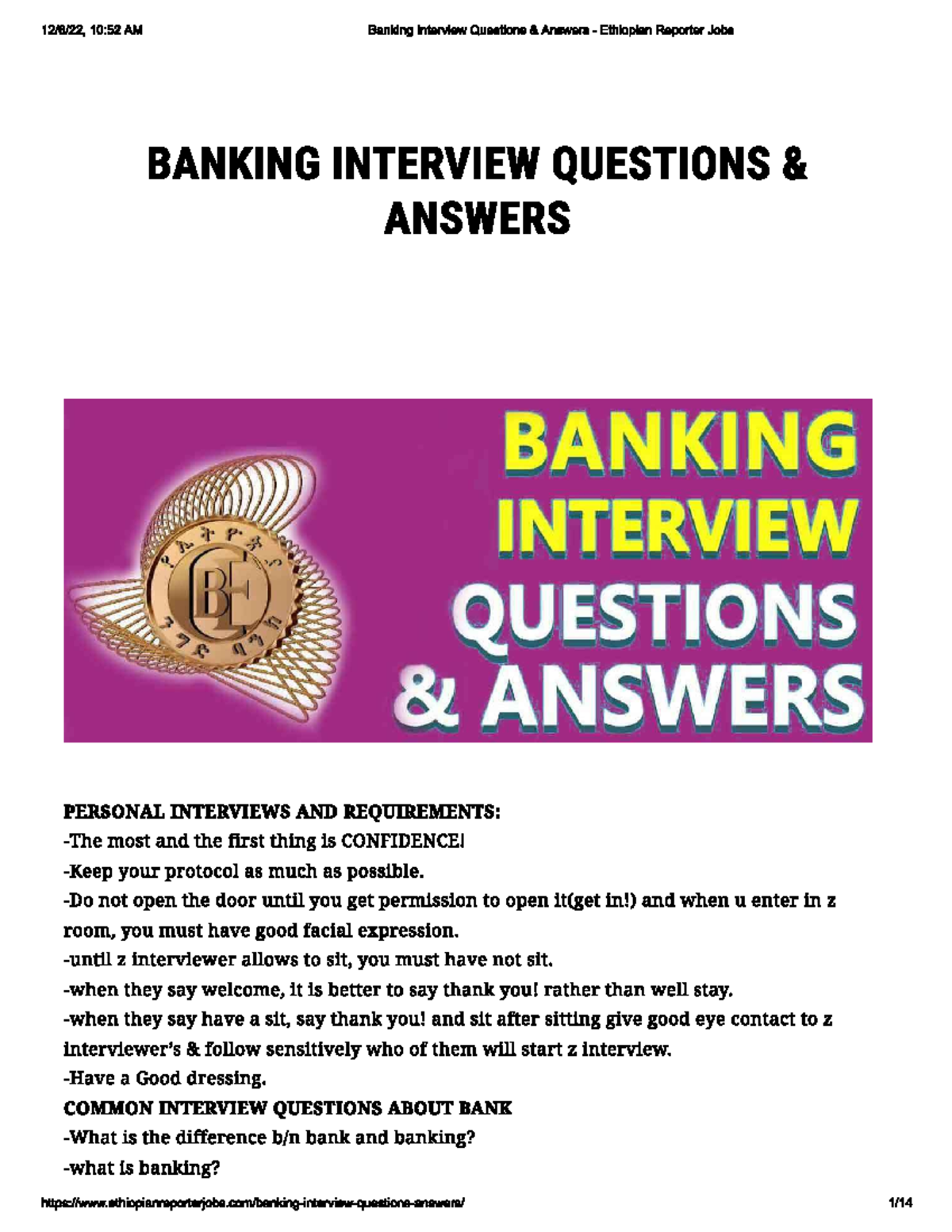 659307903 Banking Interview Tips and Common Questions Guide - Studocu