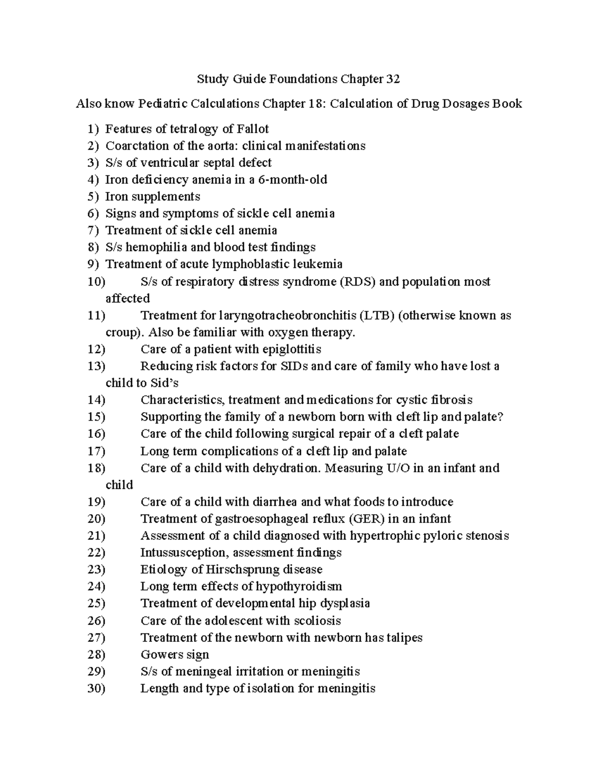 Peds Final Study Guide: Key Concepts from Chapter 32 & 18 - Studocu