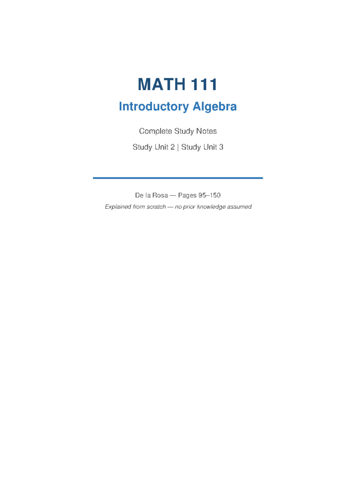 MATH111 Study Notes: Introductory Algebra Units 2 & 3 Summary - Studocu