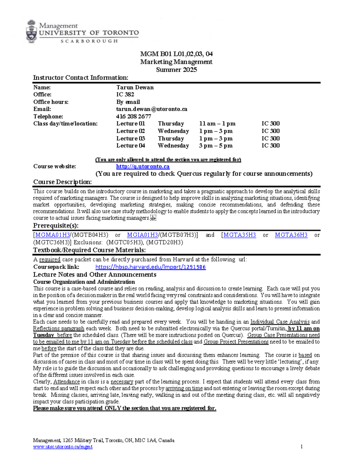 MGM B01 Marketing Management Course Outline - Summer 2025 - Studocu