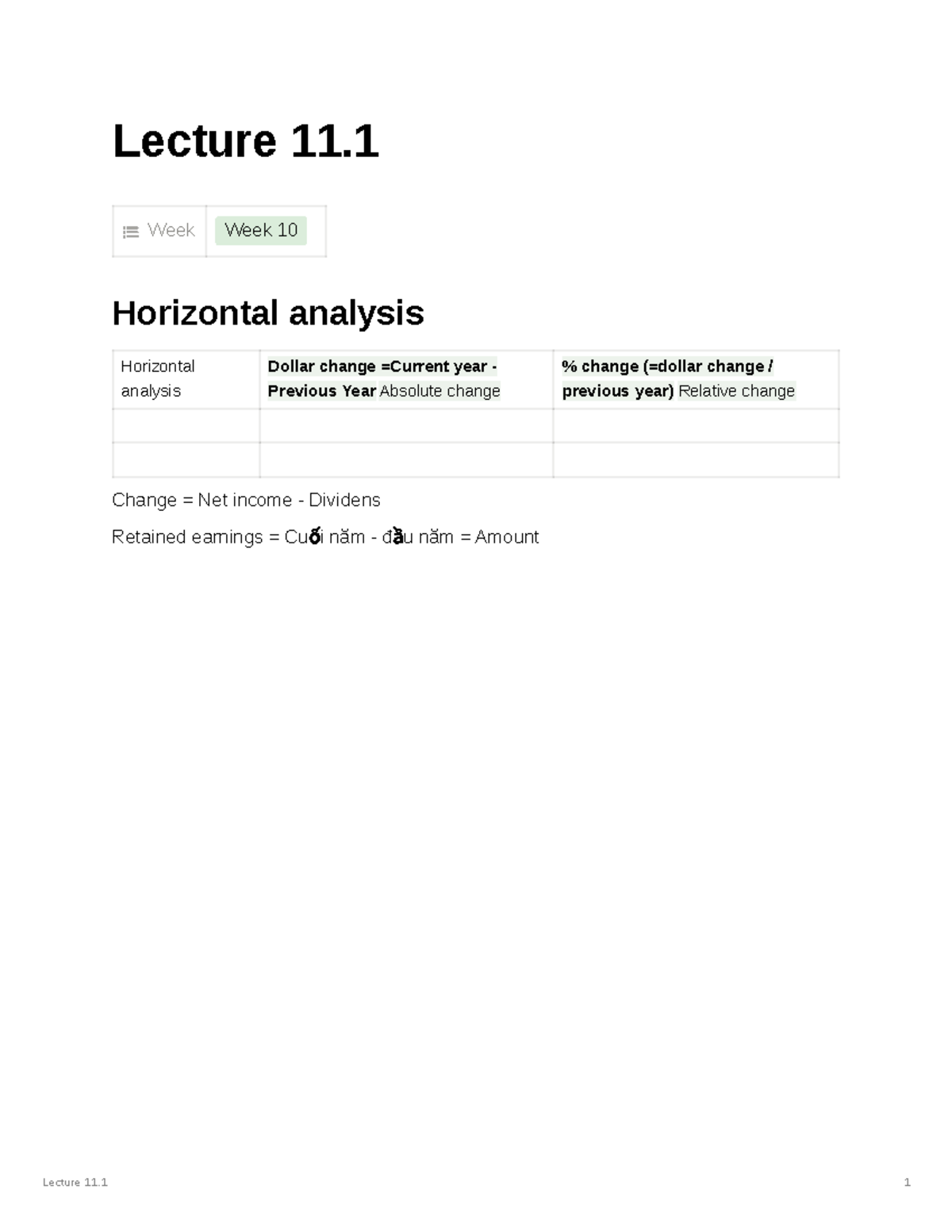 Lecture 11 1 Financial Statement Analysis - Lecture 11. Week Week 10 ...