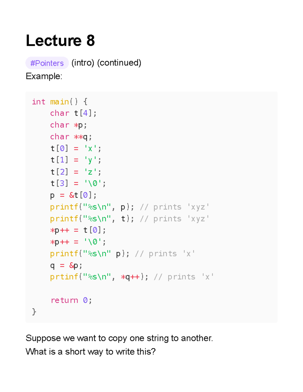 C Programming: Lecture 8 - Pointers, Structures & Memory Concepts - Studocu