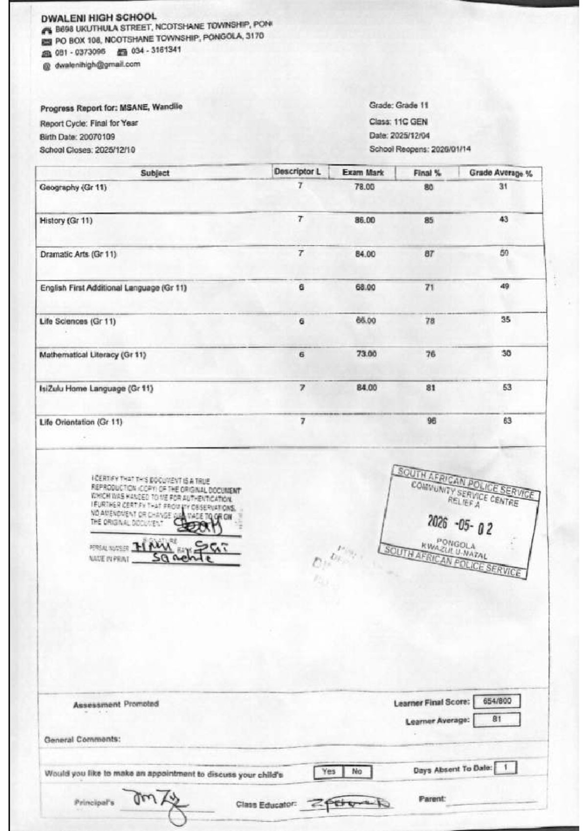 Grade 11 Final Report: Msane Wandile #2 - 2026/001 - Studocu