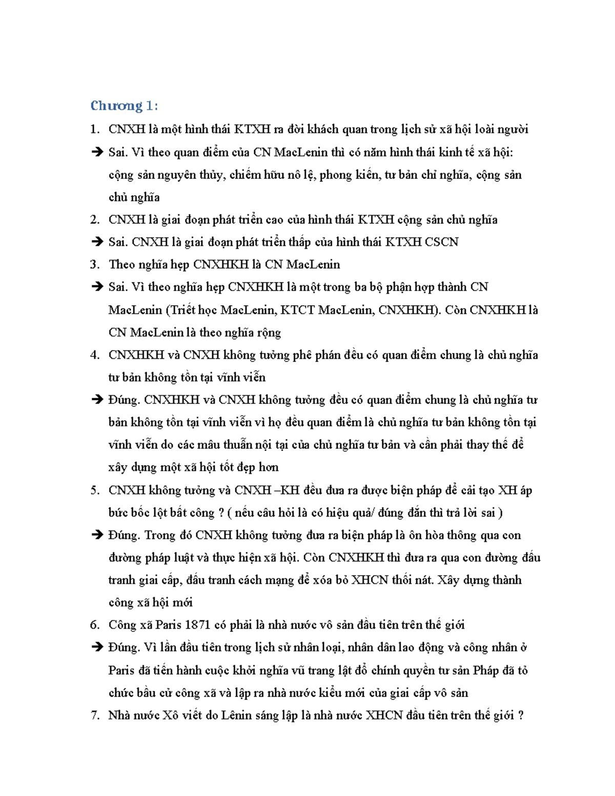 Đúng-Sai-Chủ Nghĩa Xã Hội (CNXH) - Ôn Tập Chương 1 & 2 - Document Preview