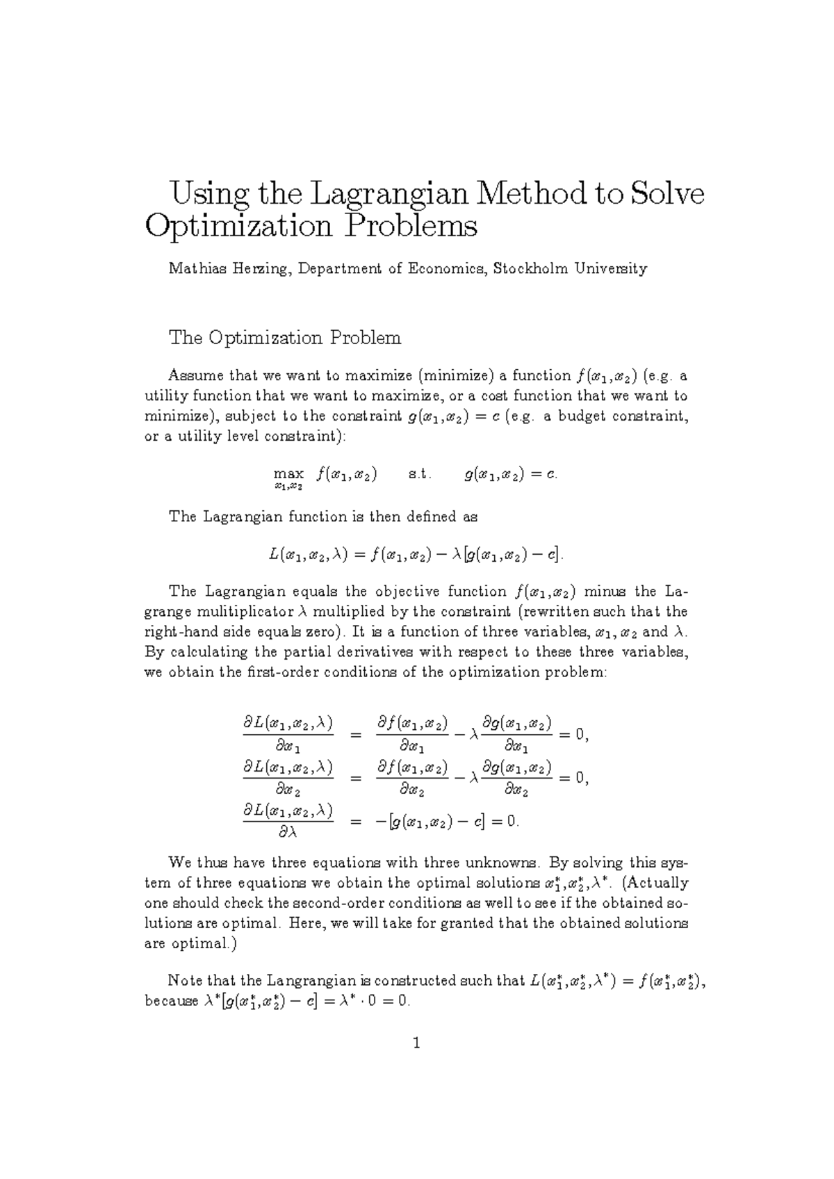 Lagrangian method - helpful reference for optimization problems - Using ...