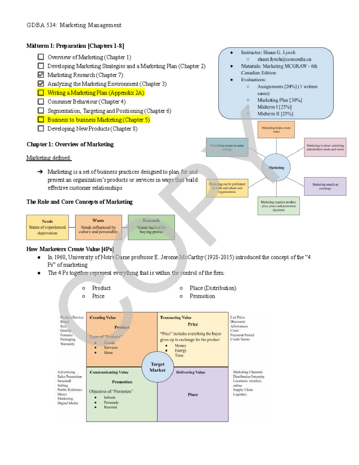 GDBA 534: Marketing Management Midterm I & II Comprehensive Study Notes ...