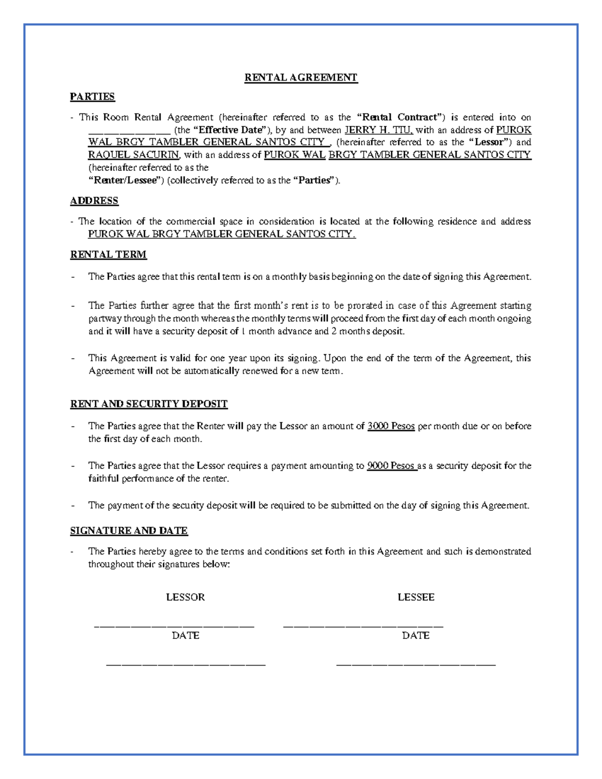 Rental Agreement Final Document for Room Rental Overview - Studocu